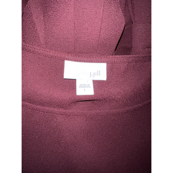 J. Jill Top Sz L Burgundy Crew Neck 3/4 Slv Pleated Hem Drop Waist Blouse Tunic - Picture 6 of 6